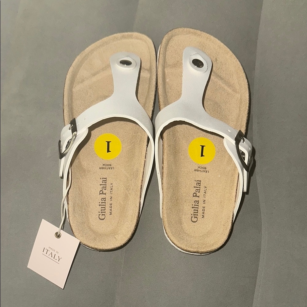 White Adjustable Strap Sandals with Cork Footbed
